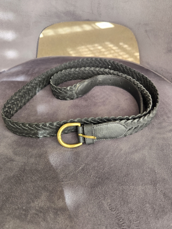 Other - Vintage Black Braided Leather Belt Brass Buckle Plus Size 50 Oversized Knot